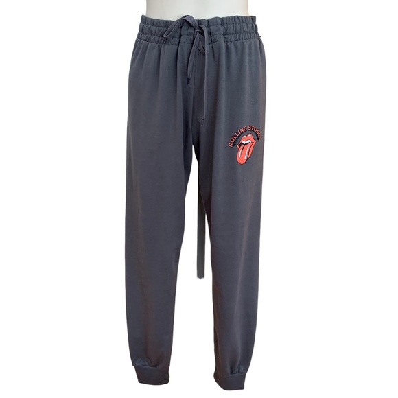 NWT Rolling Stones Sweatpants Joggers Charcoal Grey Tongue and Lips Logo Fandom - Picture 4 of 17